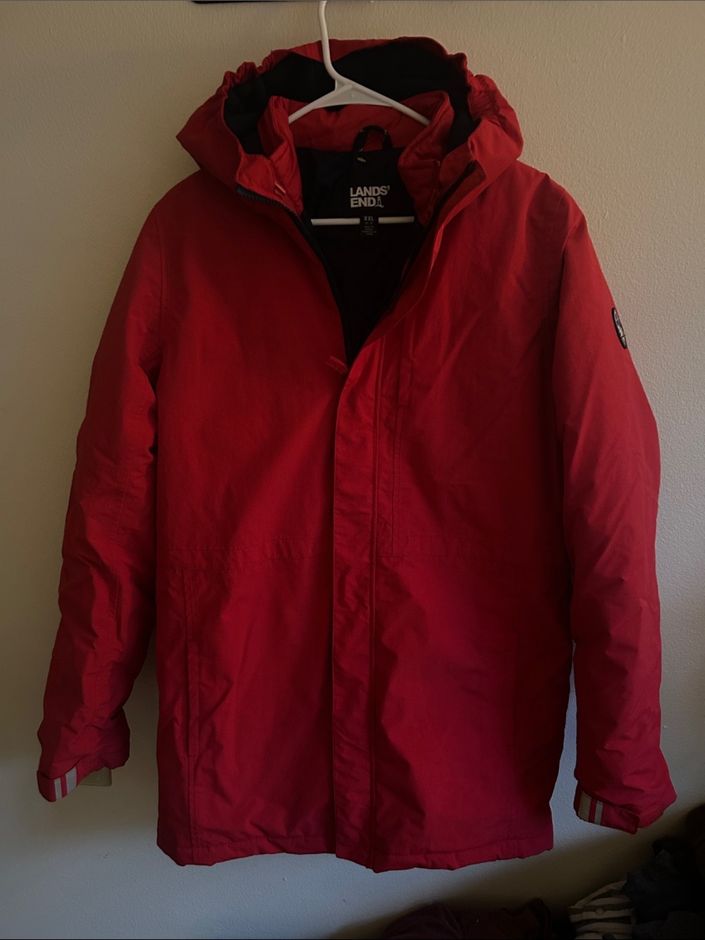 2 Jackets Lands' End Women\Kids Red Hooded Puffer Squall Parka+Removable Jkt.XXL